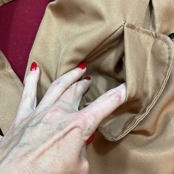 XL TAN button up Trench COAT office siren BELT pockets shoulder straps Corp core - Picture 11 of 16